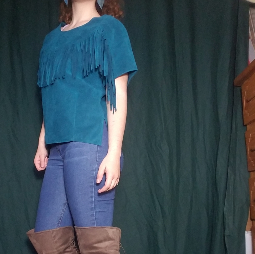 SOLD Suede Fringe Top